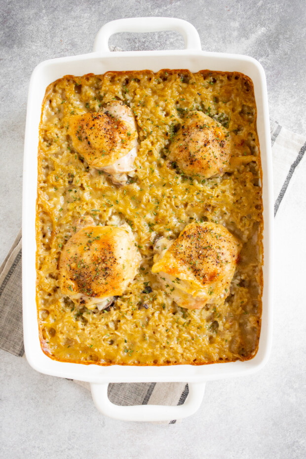Cooked Easy Chicken and Rice Casserole. 