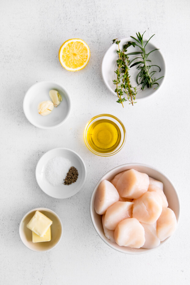 Ingredients to make seared scallops. 