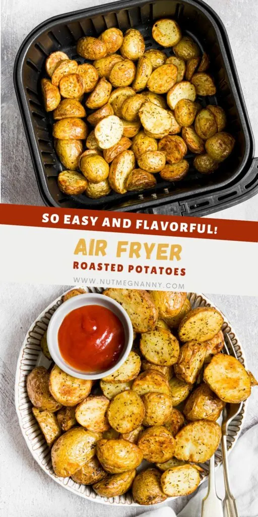 Air Fryer Roasted Potatoes pin for Pinterest. 