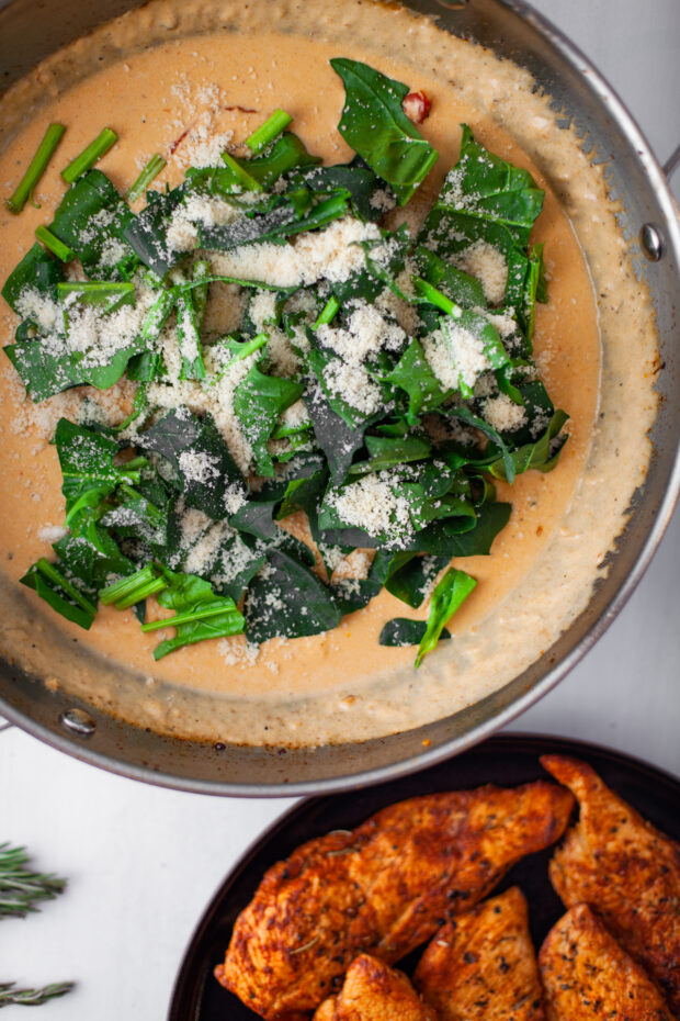 Spinach in a creamy sauce. 
