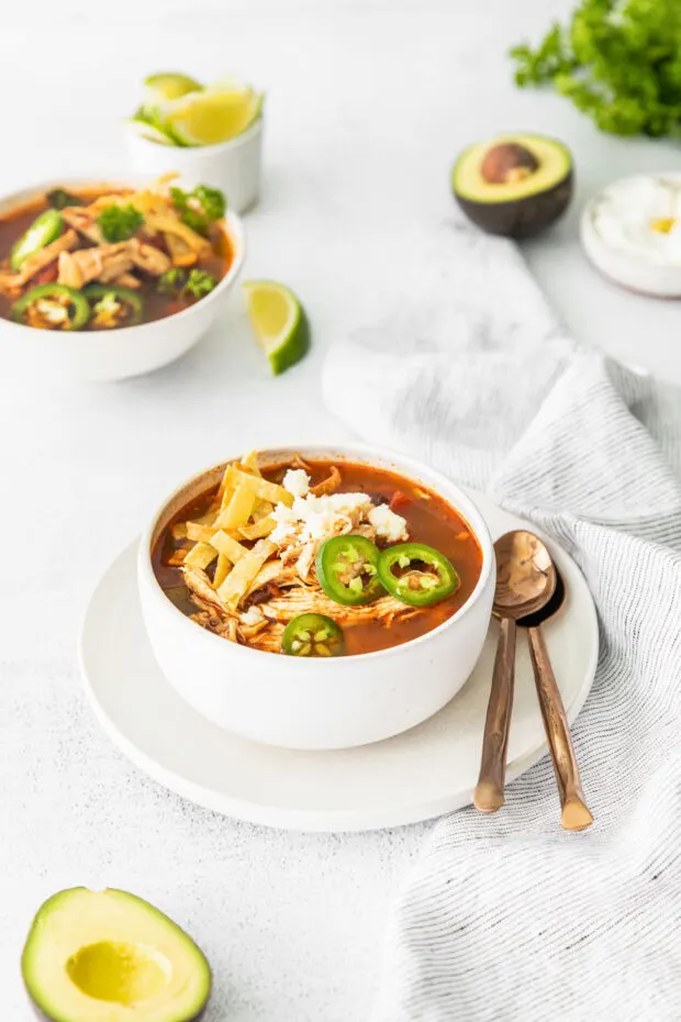 Instant Pot Chicken Tortilla Soup served with lime. 