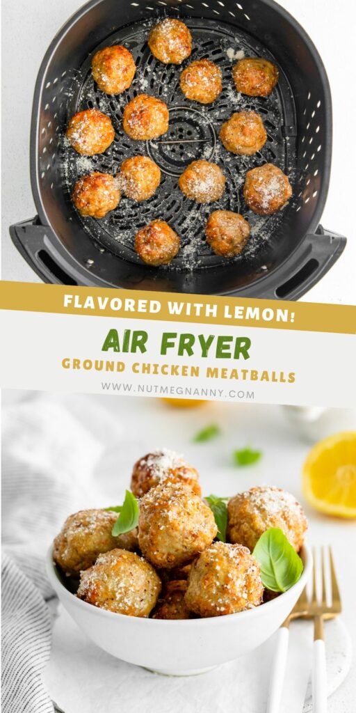 Air Fryer Chicken Meatballs pin for Pinterest. 