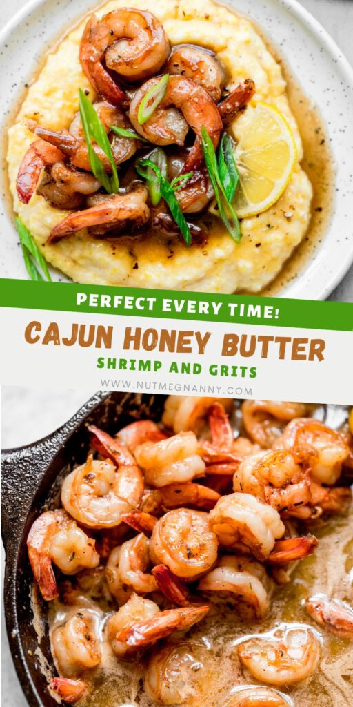 Cajun Honey Butter Shrimp and Grits pin for Pinterest. 