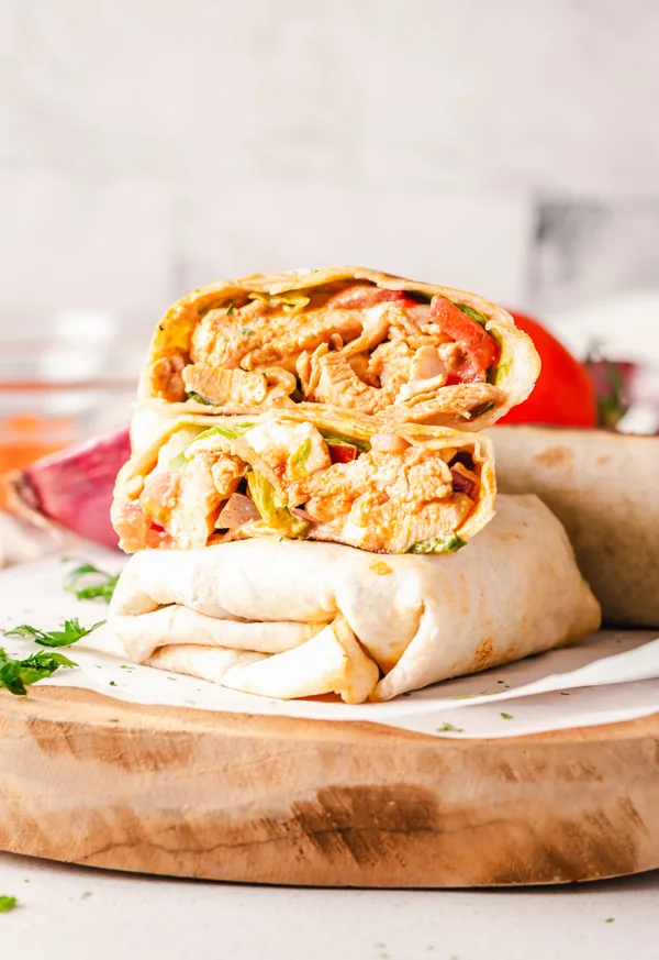 Buffalo Chicken Wrap served with blue cheese dressing. 