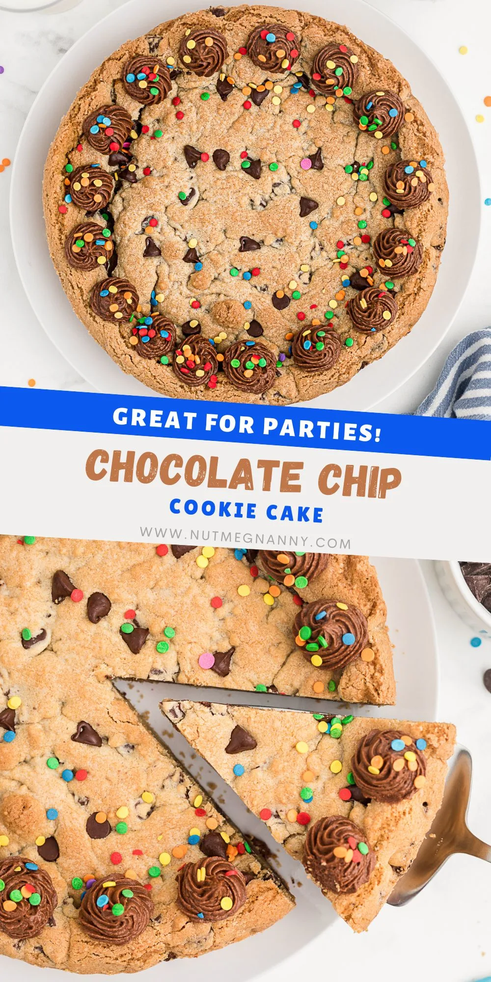 Chocolate Chip Cookie Cake pin for Pinterest. 