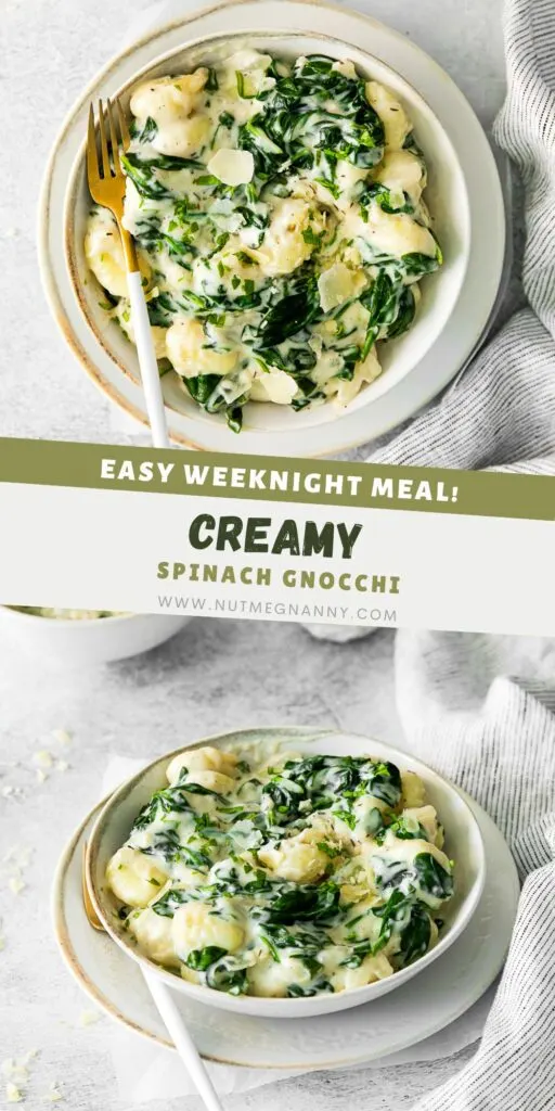 Creamy Spinach Gnocchi pin for Pinterest. 