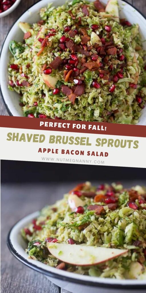 Shaved Brussels Sprout Apple Bacon Salad pin for Pinterest. 