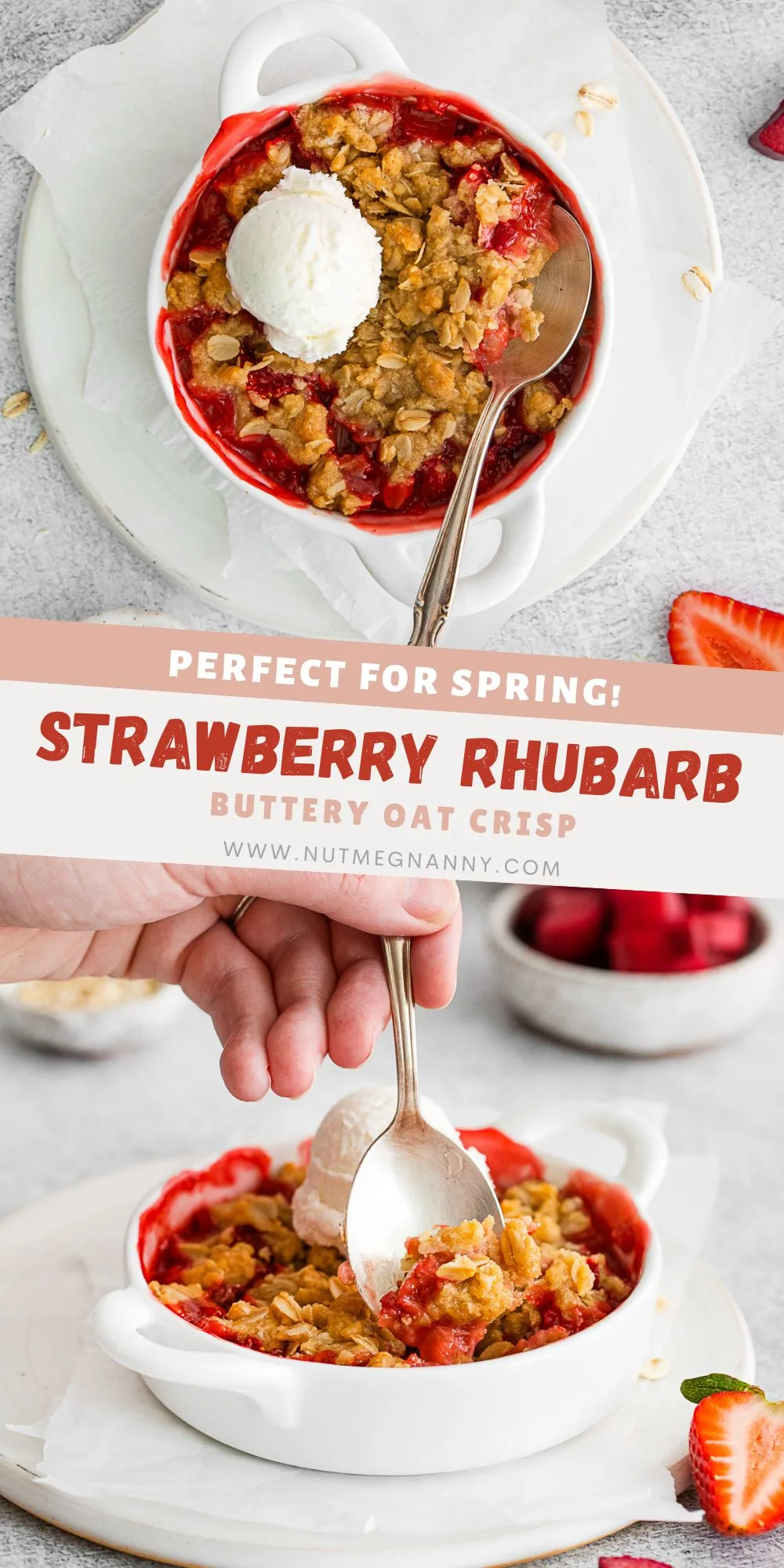 Strawberry Rhubarb Crisp pin for Pinterest. 