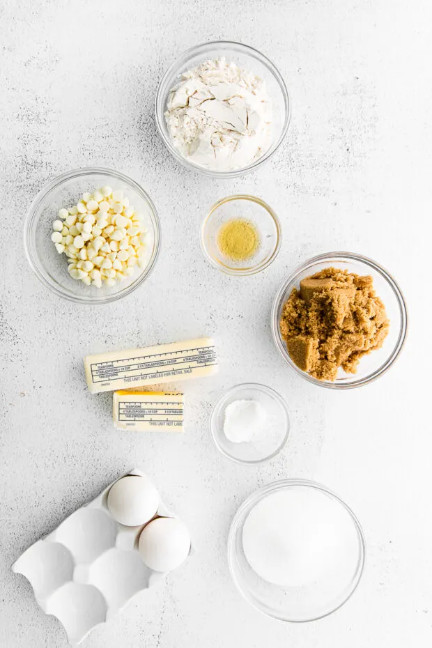 Ingredients for White Chocolate Chip Blondies. 
