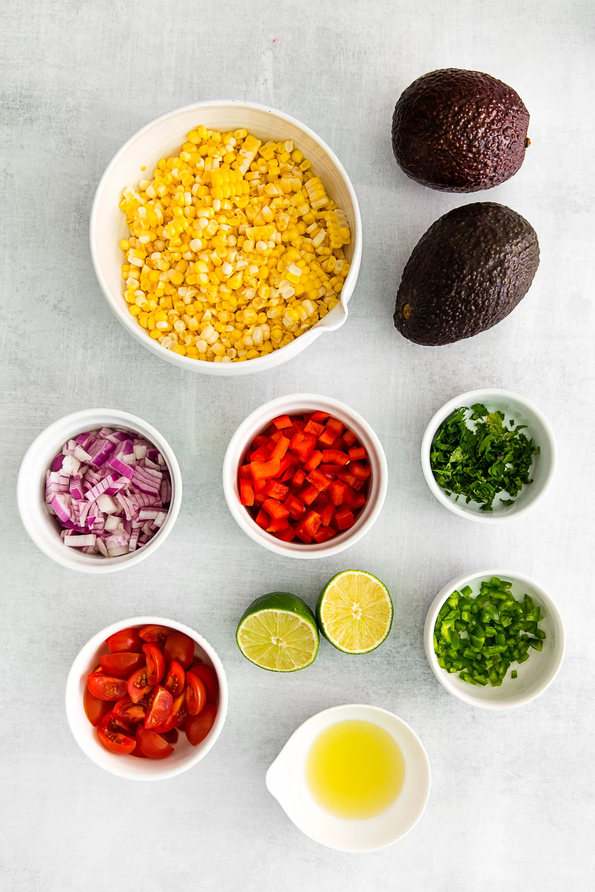 Ingredients to make Avocado Corn Salad. 