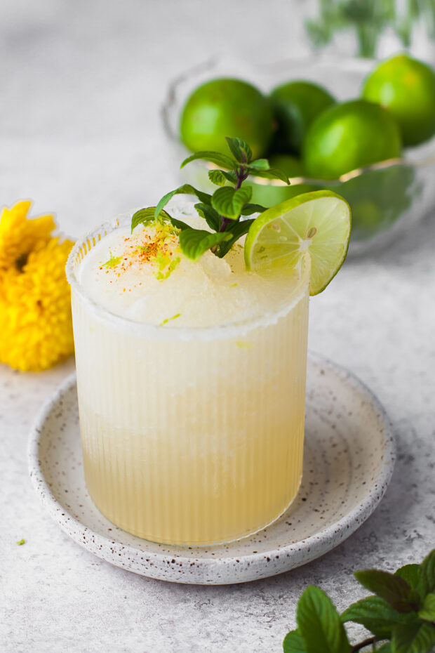 Classic Margarita garnished with lime. 
