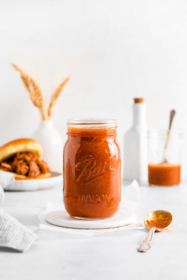 Easy BBQ Sauce in a glass jar. 
