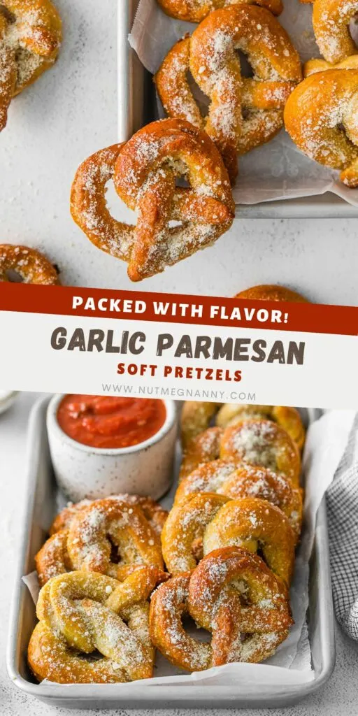 Garlic Parmesan Soft Pretzels pin for Pinterest. 
