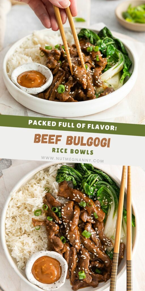 Beef Bulgogi Rice Bowls pin for Pinterest. 