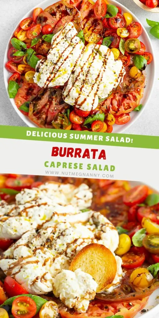 Burrata Caprese Salad pin for Pinterest. 