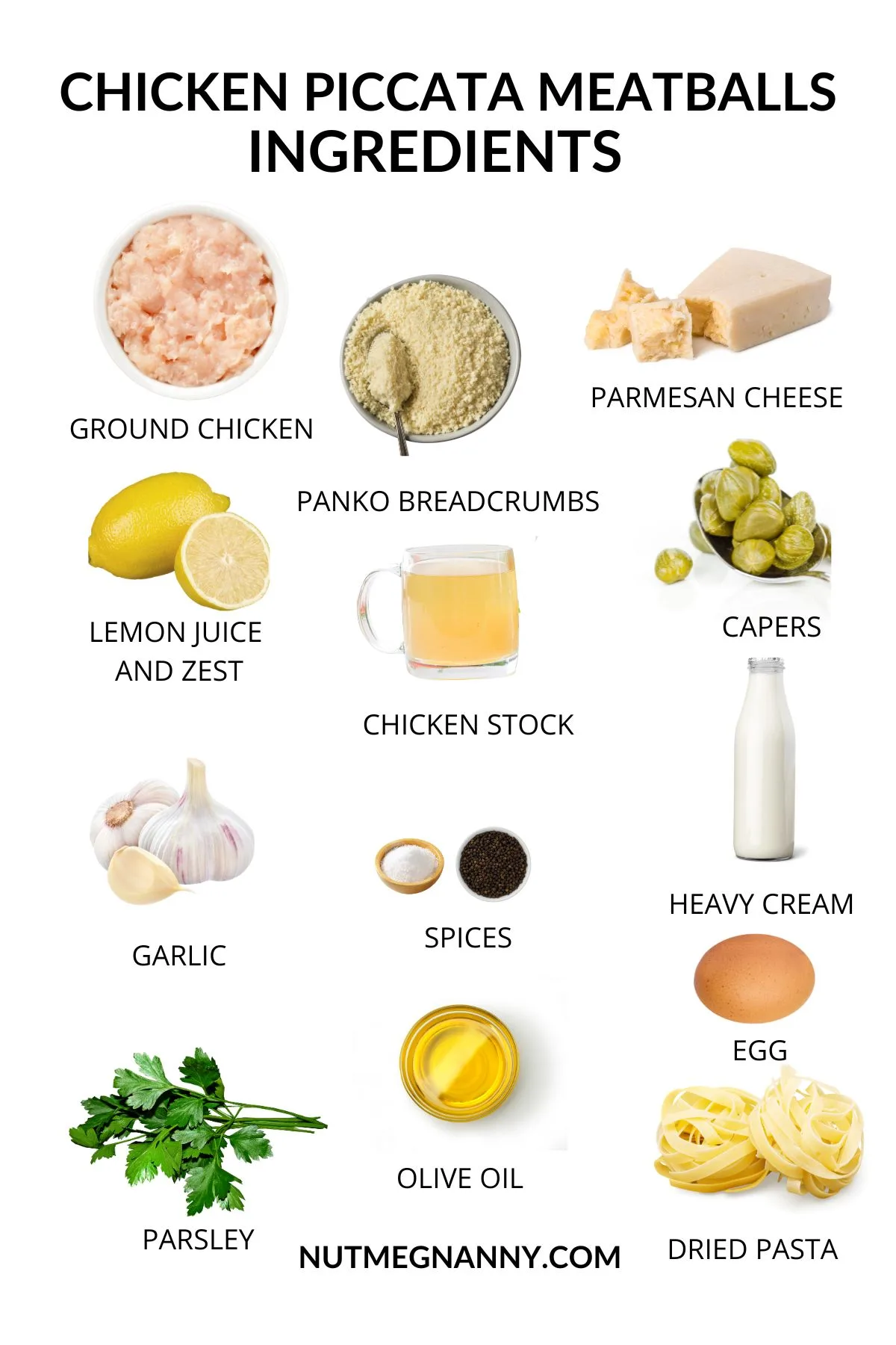 Chicken Piccata Meatballs ingredients photo. 