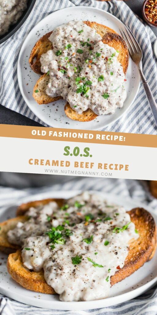 SOS Creamed Beef Recipe pin for Pinterest. 