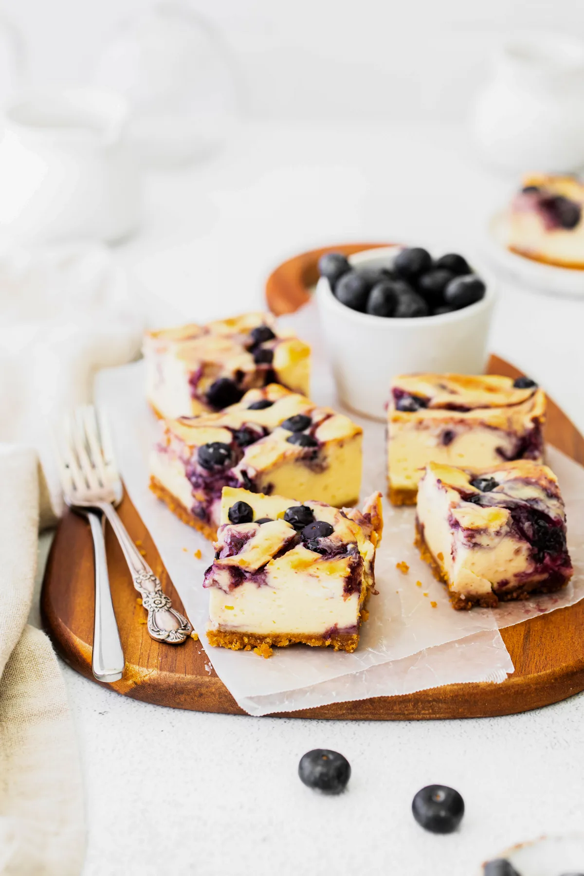 Blueberry Cheesecake Bars cut into bars. 