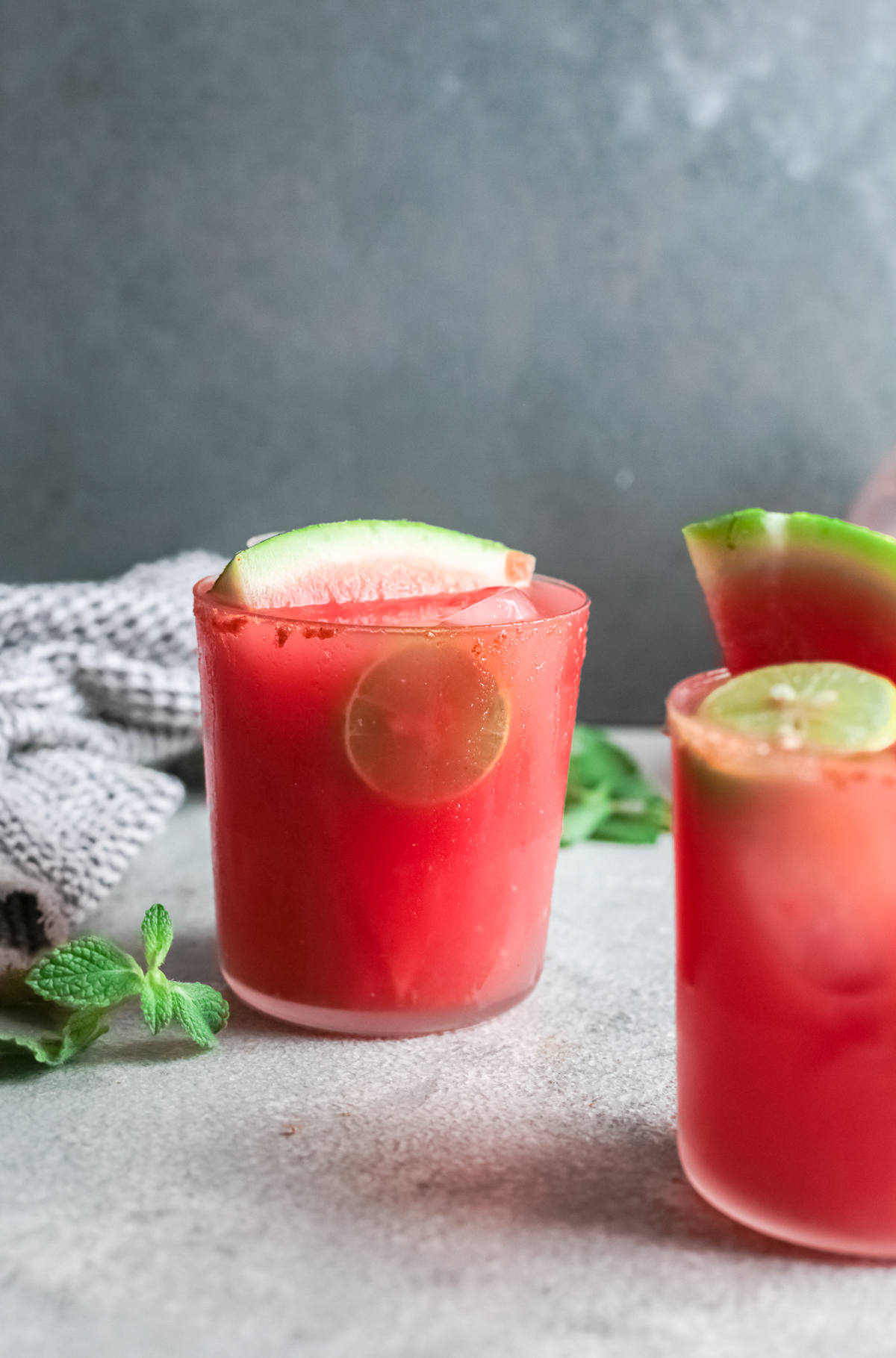 Watermelon Paloma in a glass with watermelon slices. 