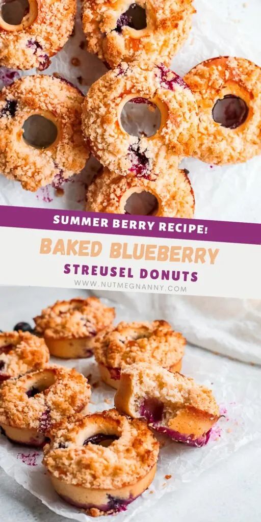 Baked Blueberry Streusel Donuts pin for Pinterest. 