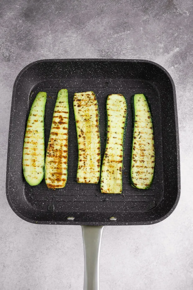 Grilled zucchini on a grill pan. 