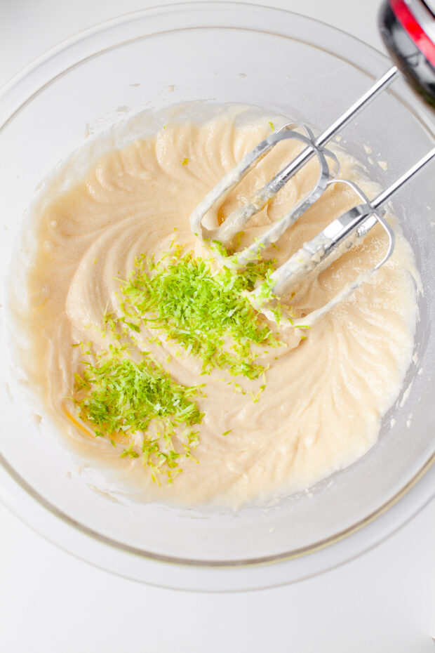 Lime zest in a bowl of cookie batter. 