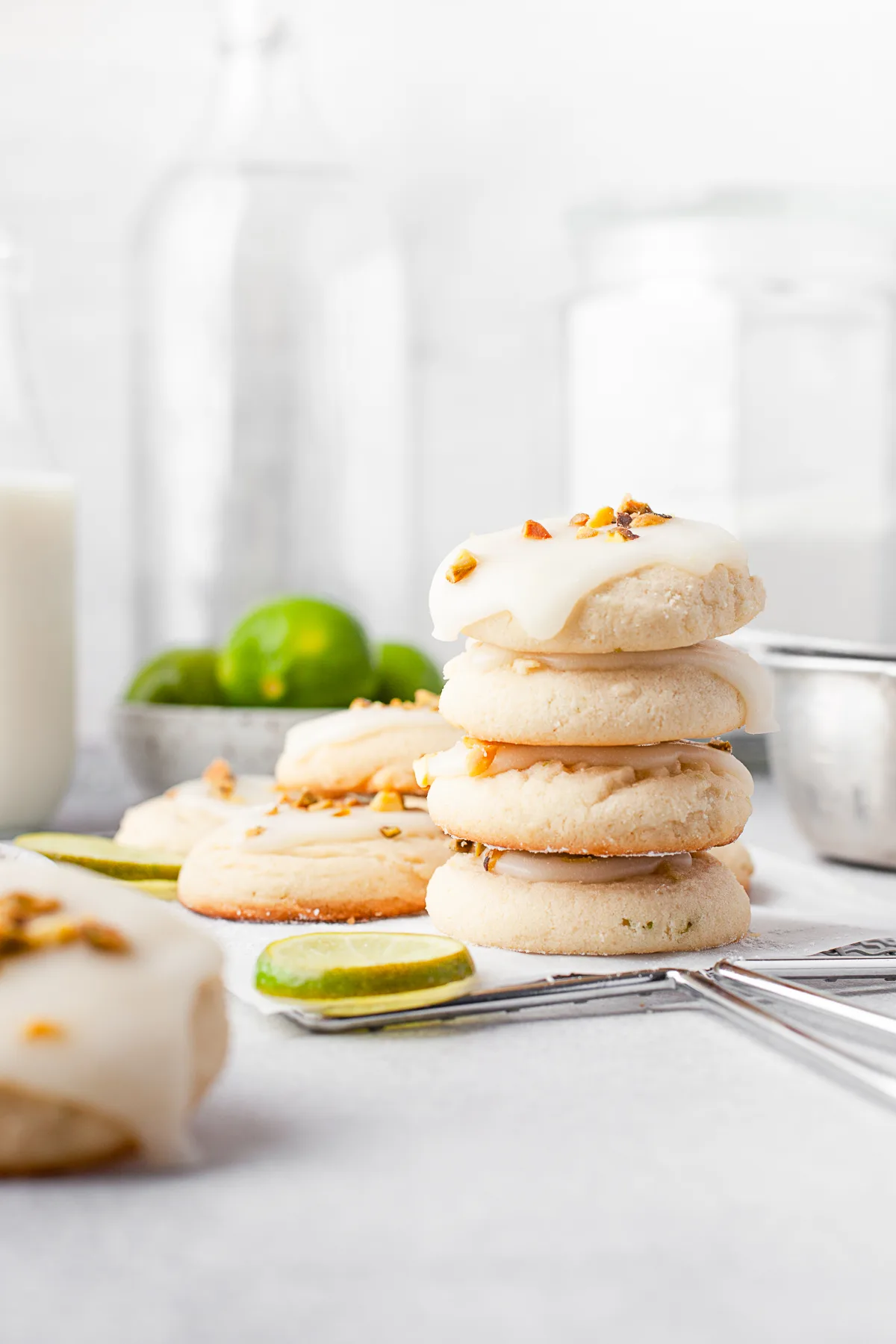 Lime Glazed Sugar Cookies stacked on top of each other. 