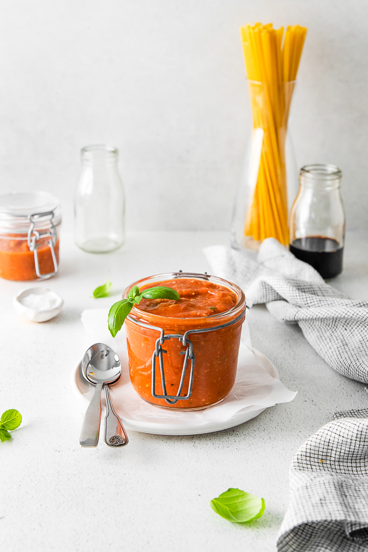 Roasted Tomato Sauce in a glass jar. 