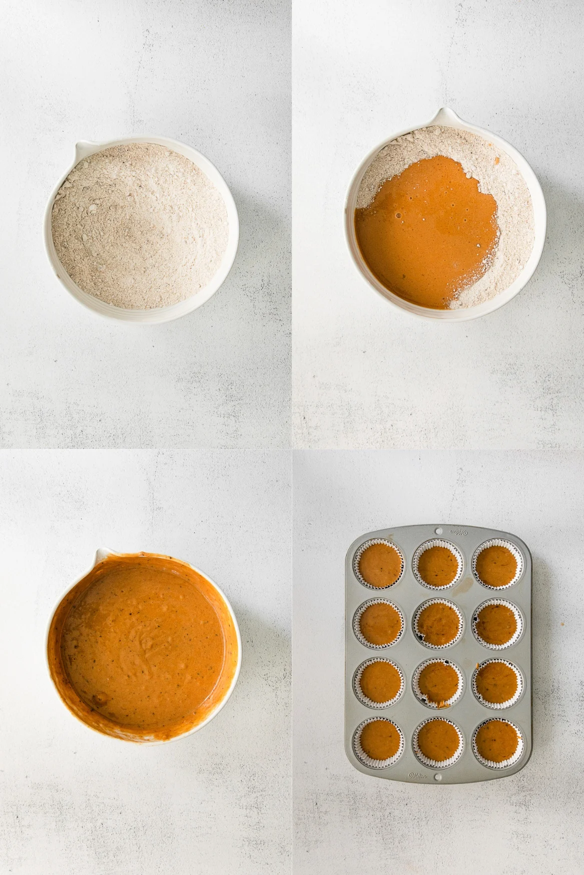 A collage of Pumpkin Spice Latte Cupcakes being made. 