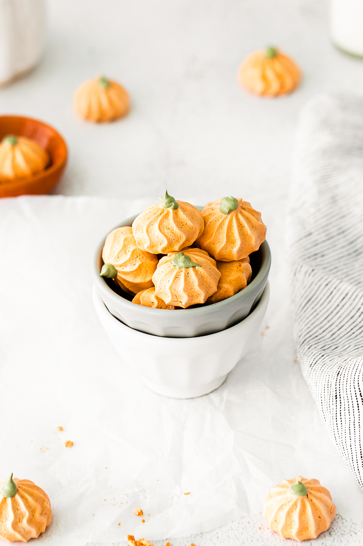 Pumpkin Spice Meringue Cookies in a little bowl. 