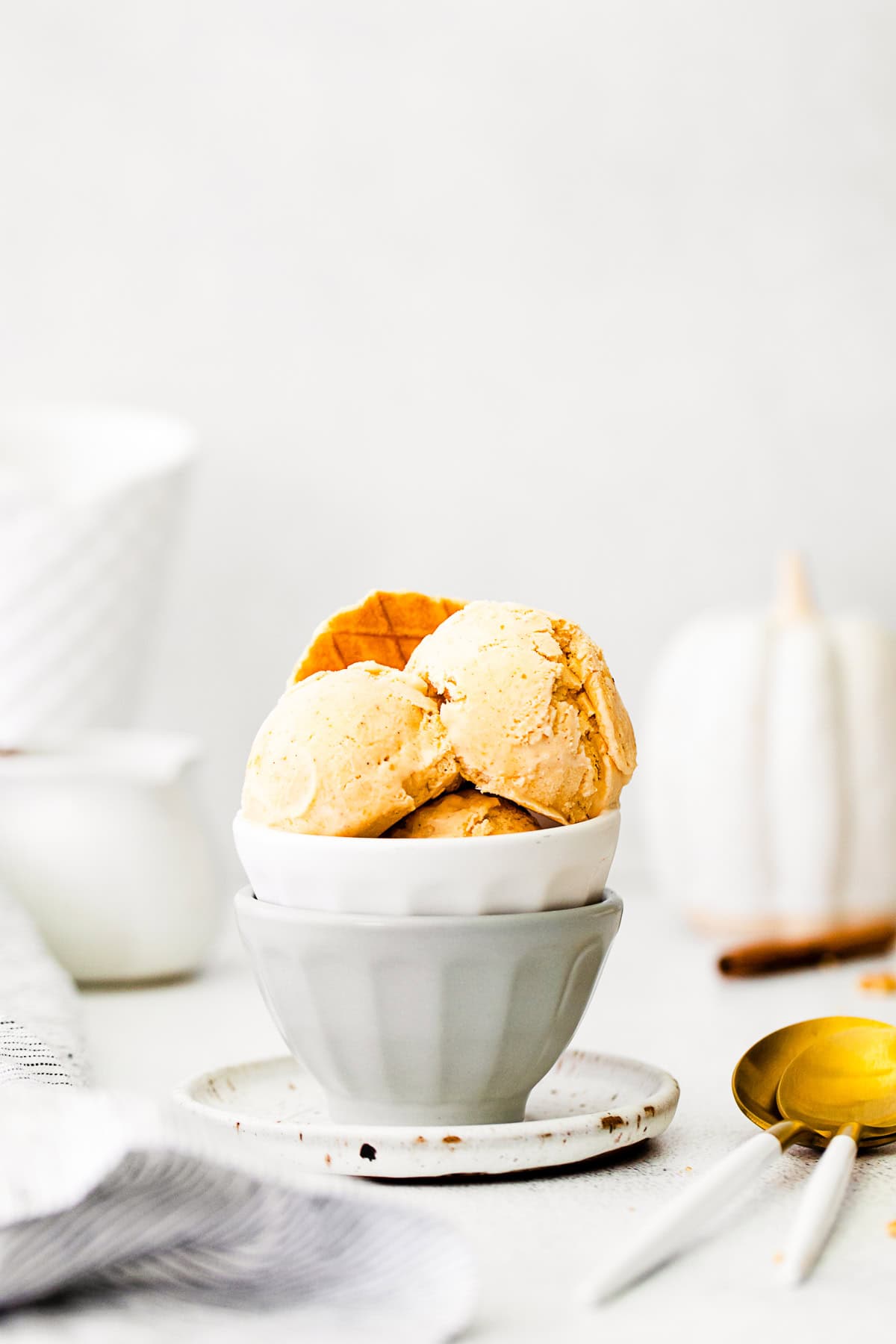 No-Churn Pumpkin Pie Ice Cream in a small white bowl. 