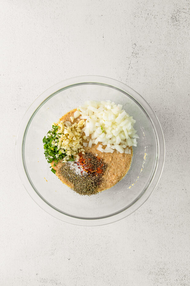 Meatloaf ingredients in a bow.