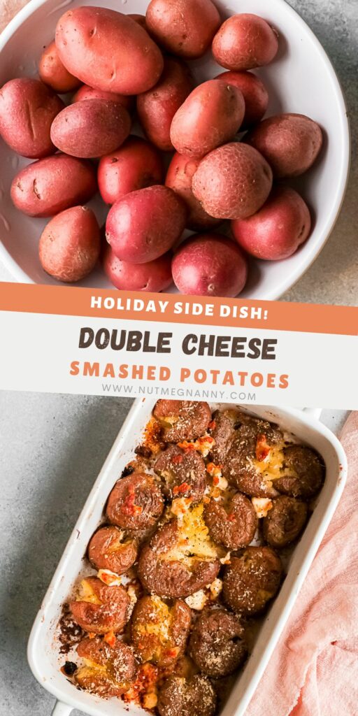 Cheesy Smashed Potatoes pin for Pinterest. 