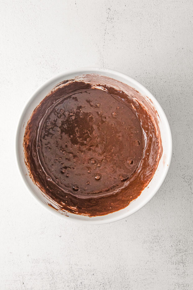 Chocolate cupcake batter in a bowl. 