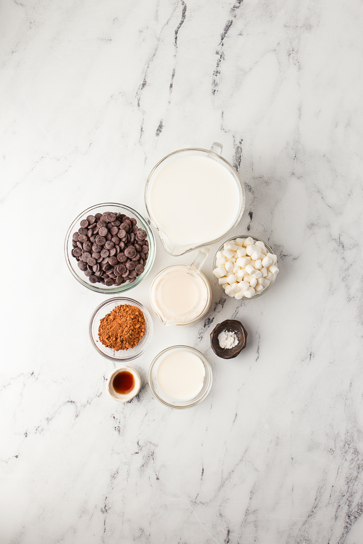 Slow Cooker Hot Chocolate ingredients on a table. 