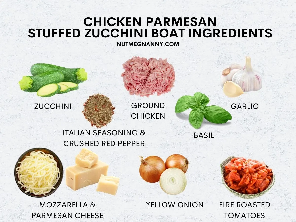Ground Chicken Parmesan Stuffed Zucchini Boats ingredients. 