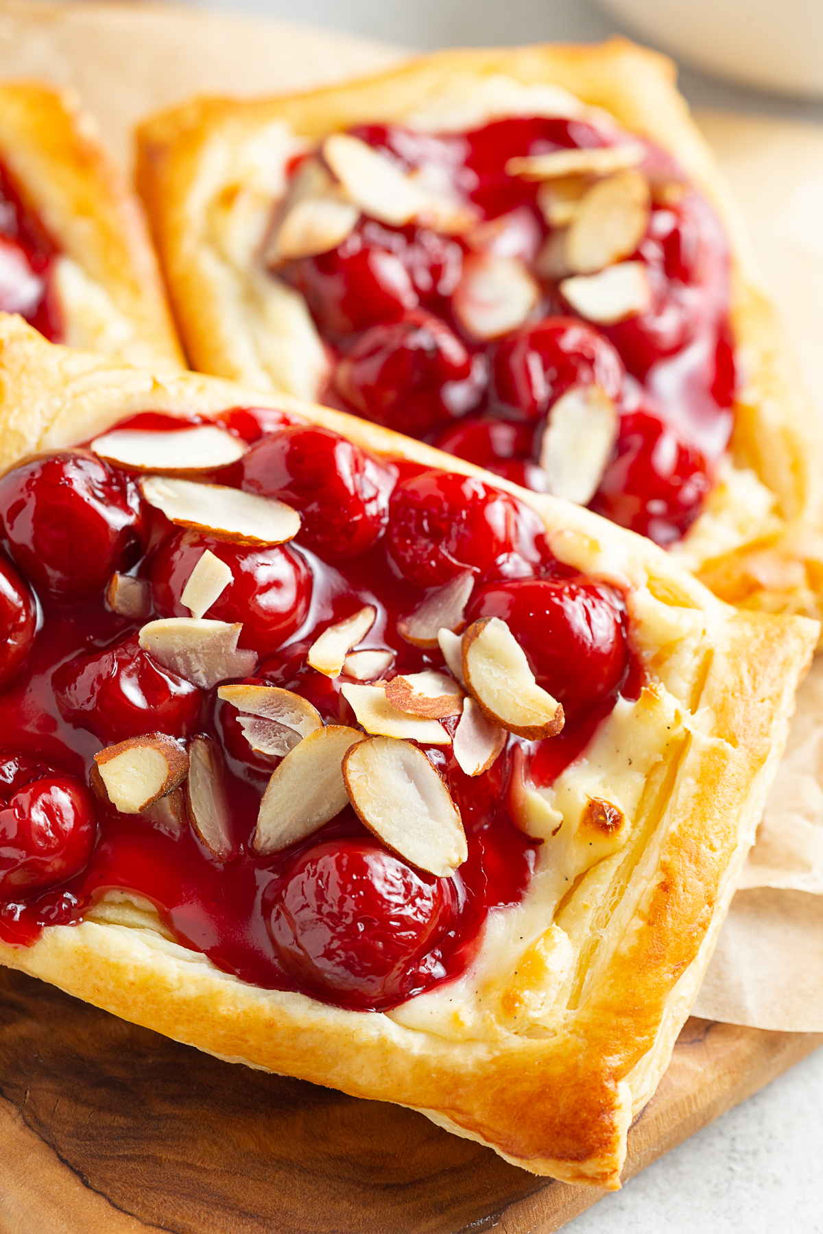 Easy Cherry Danish topped with almonds. 