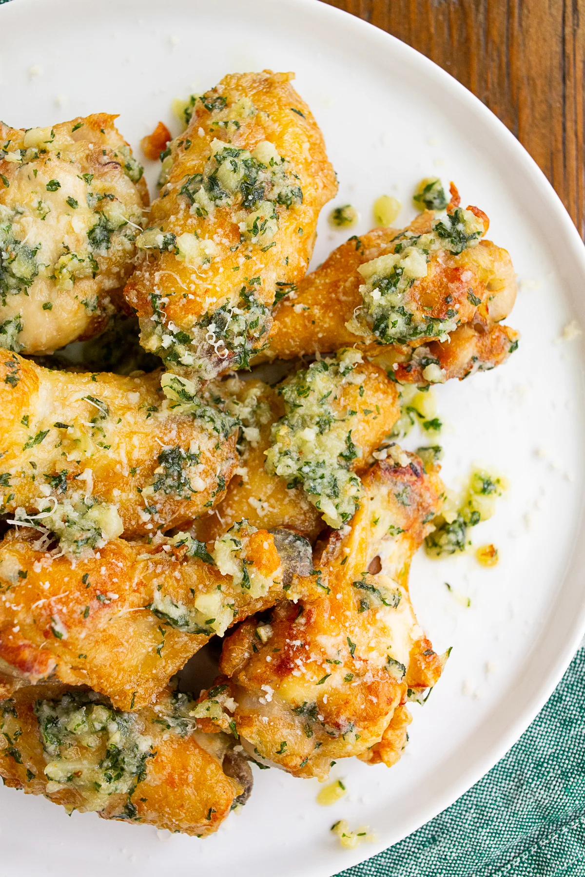 Garlic Parmesan Chicken Wings on a plate. 