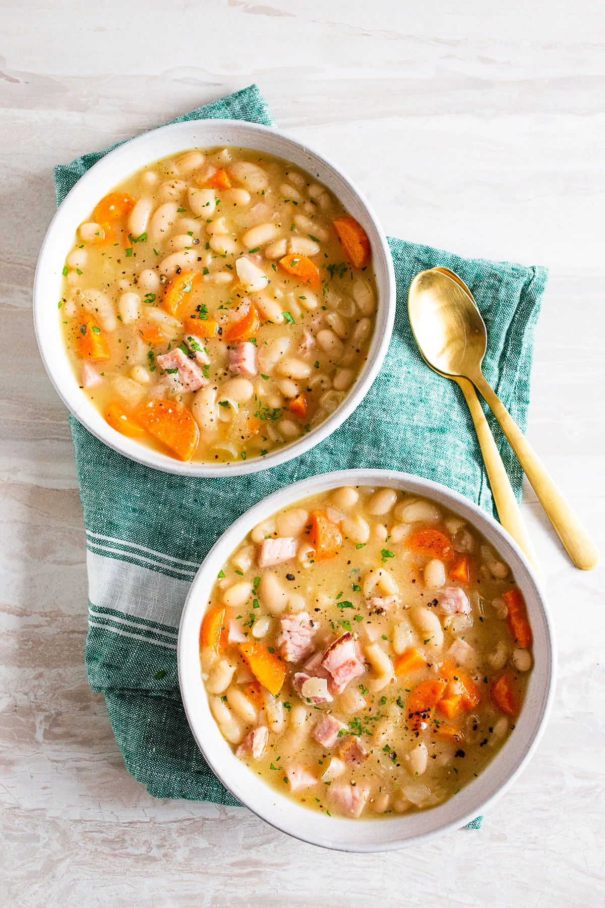 two bowls of easy ham and bean soup.
