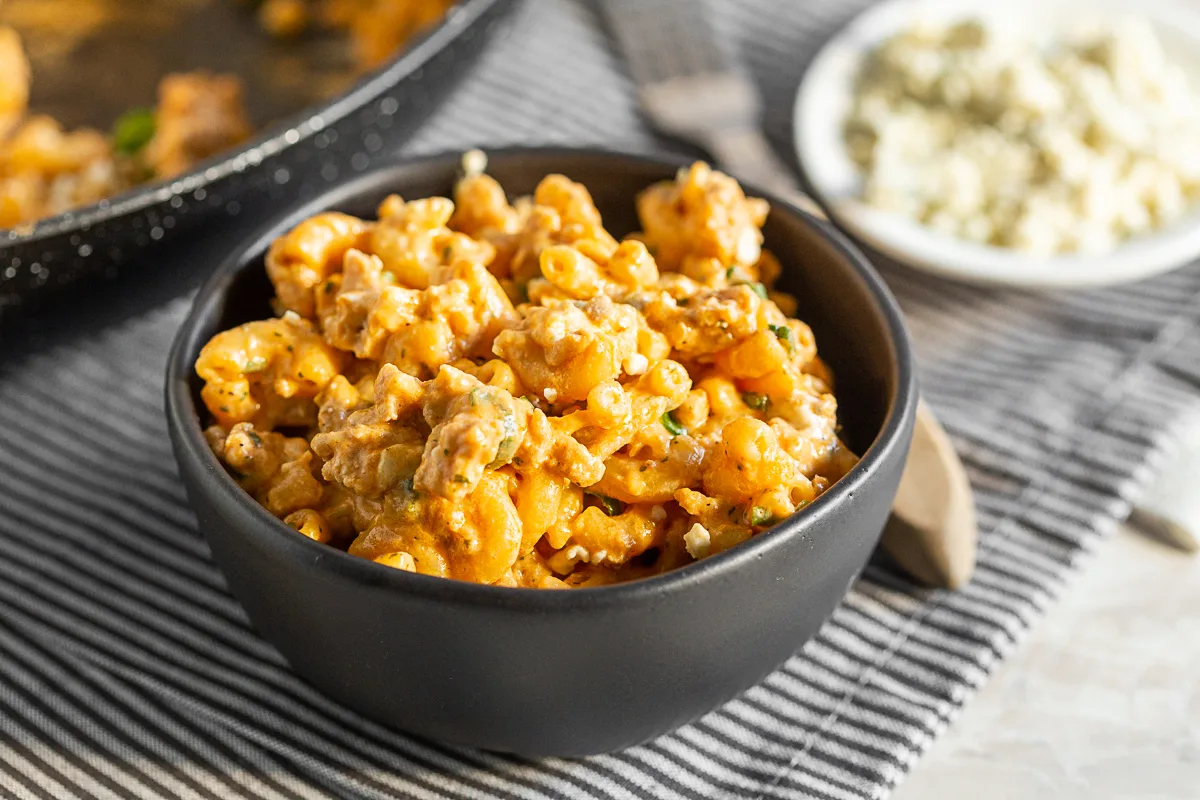 One Pot Buffalo Chicken Pasta in a small bowl. 
