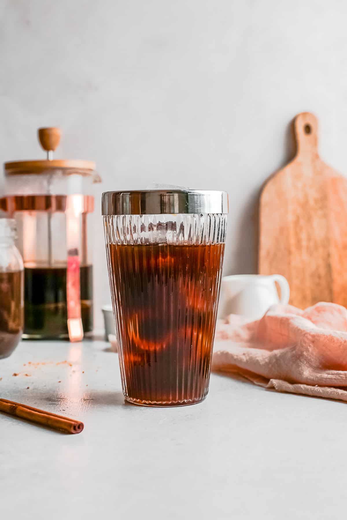 Brown Sugar Syrup and coffee in a glass.