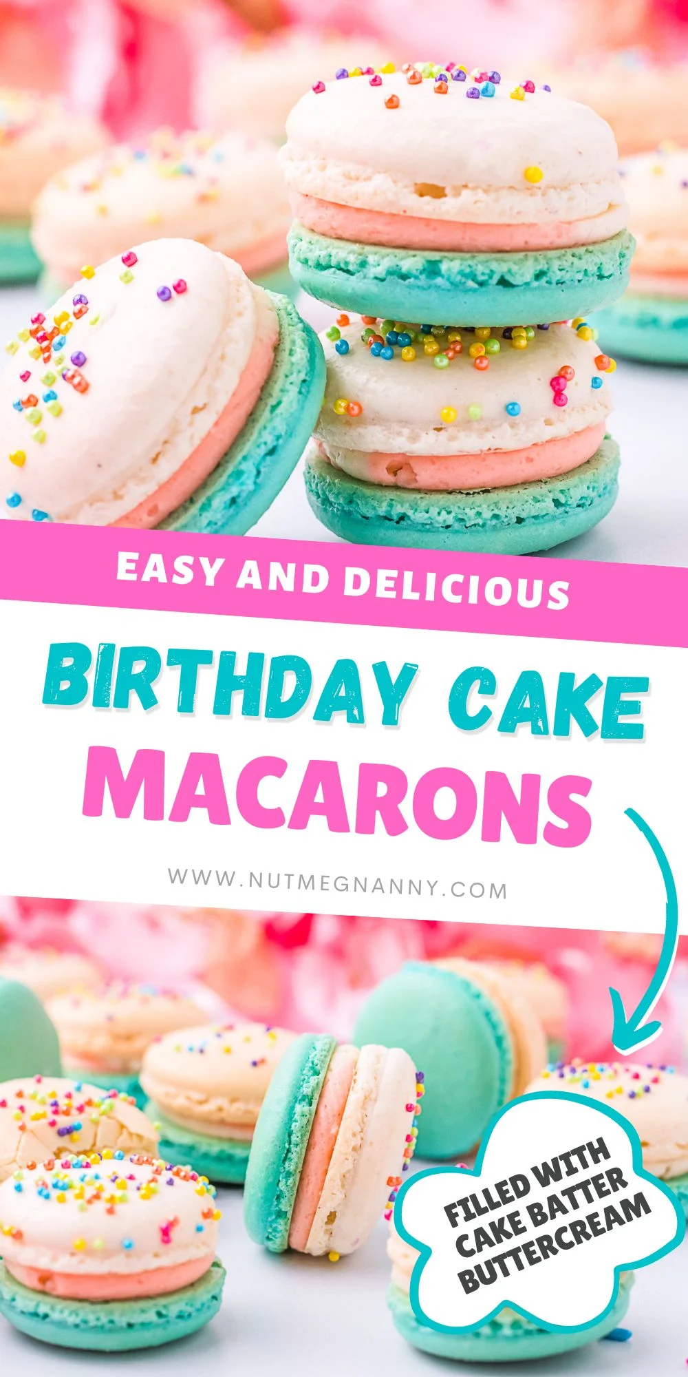birthday cake macarons pin for pinterest
